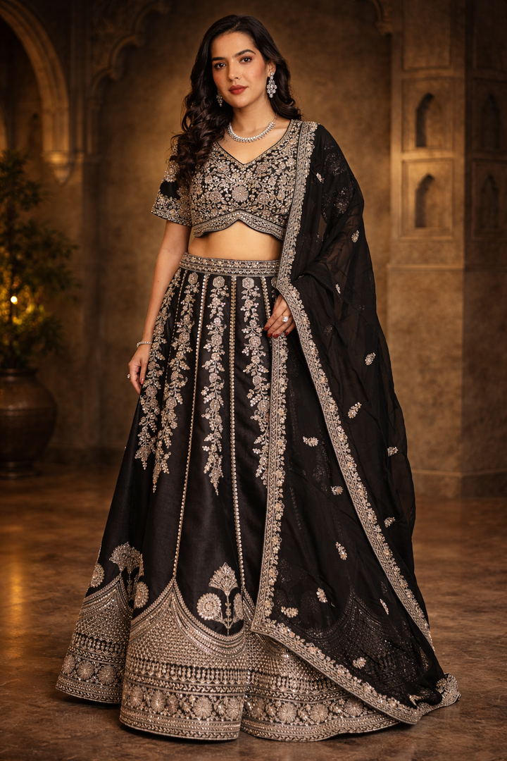 Silk Lehenga with Cutdana, Sequins work