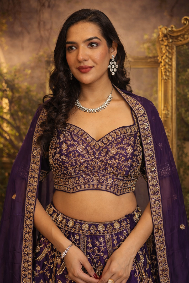 Silk Lehenga with Cutdana, Sequins work