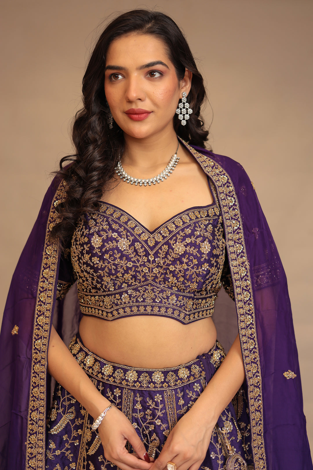 Silk Lehenga with Cutdana, Sequins work.