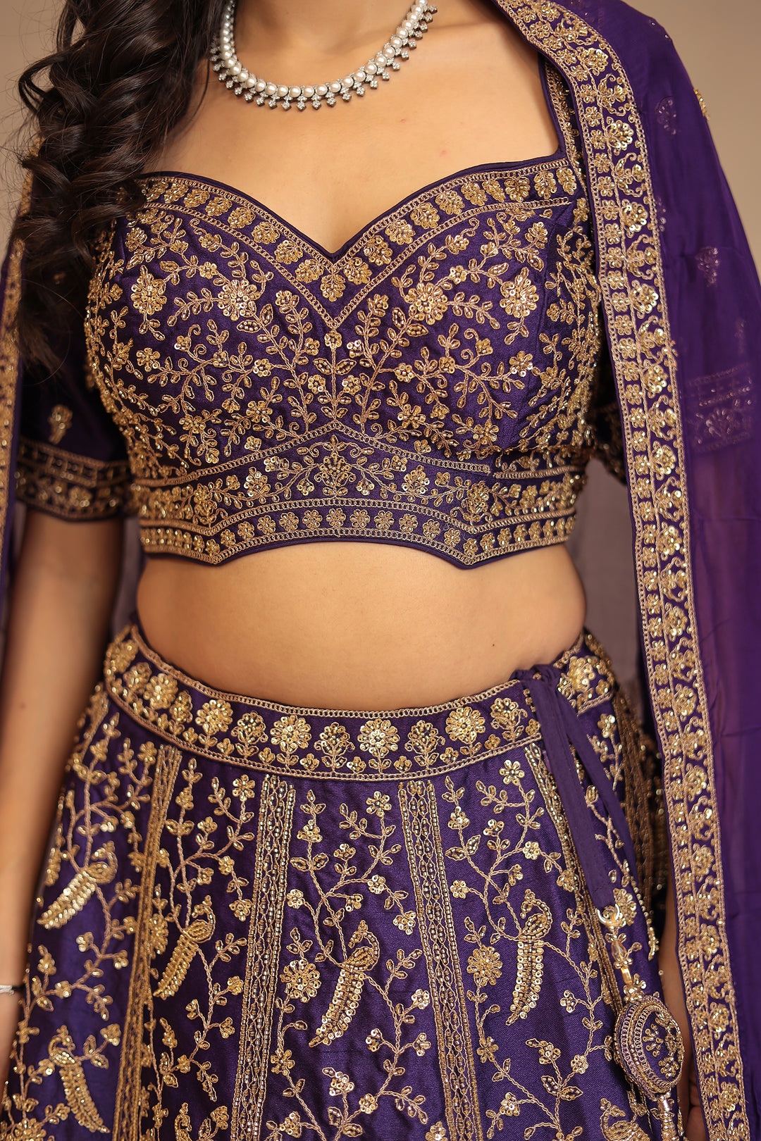 Silk Lehenga with Cutdana, Sequins work.