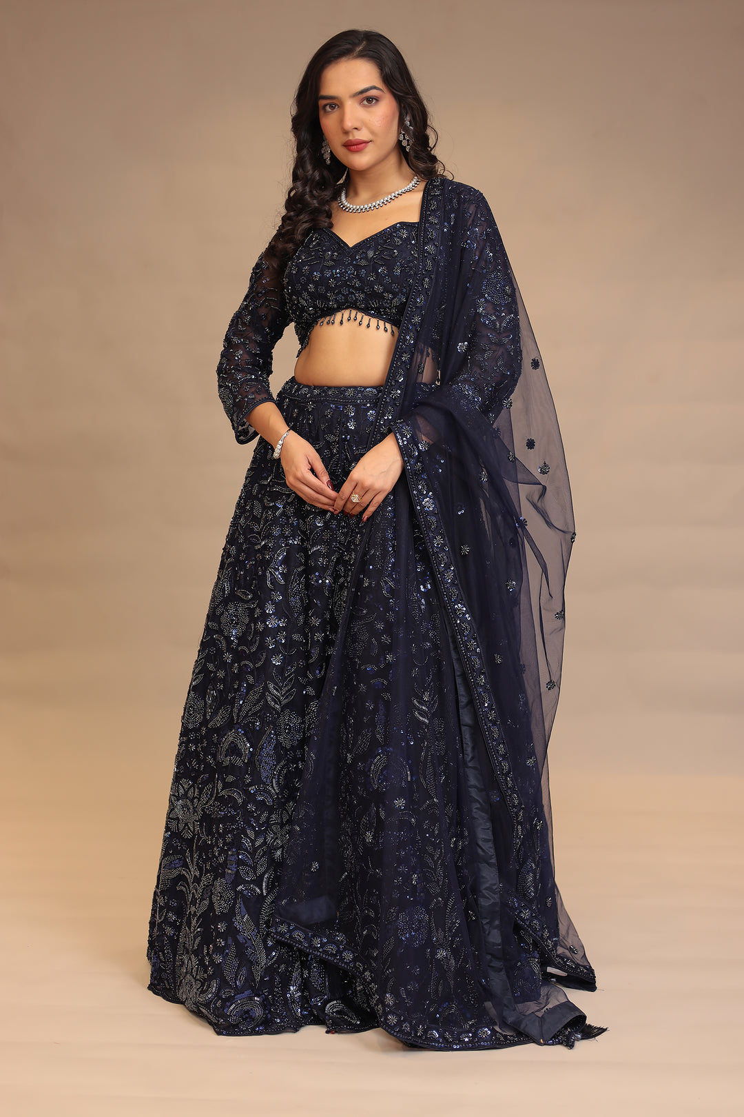 Net Lehenga with Cutdana, Sequins work
