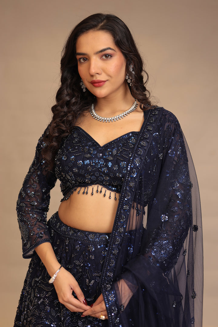 Net Lehenga with Cutdana, Sequins work