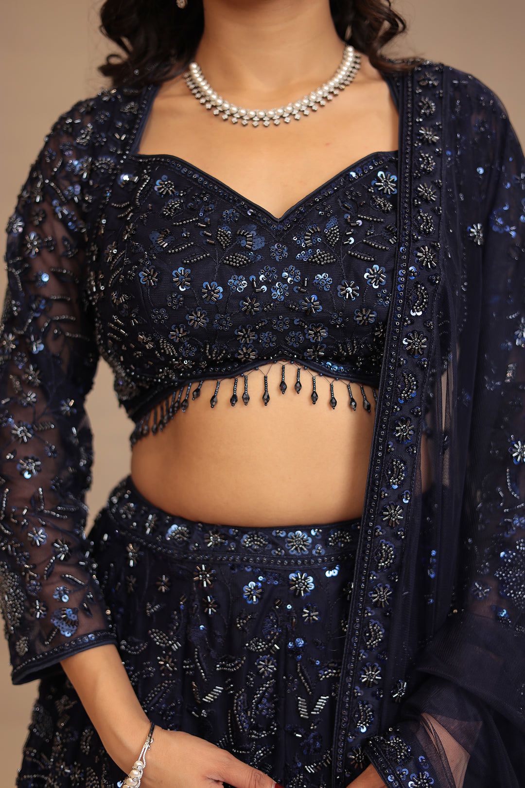 Net Lehenga with Cutdana, Sequins work