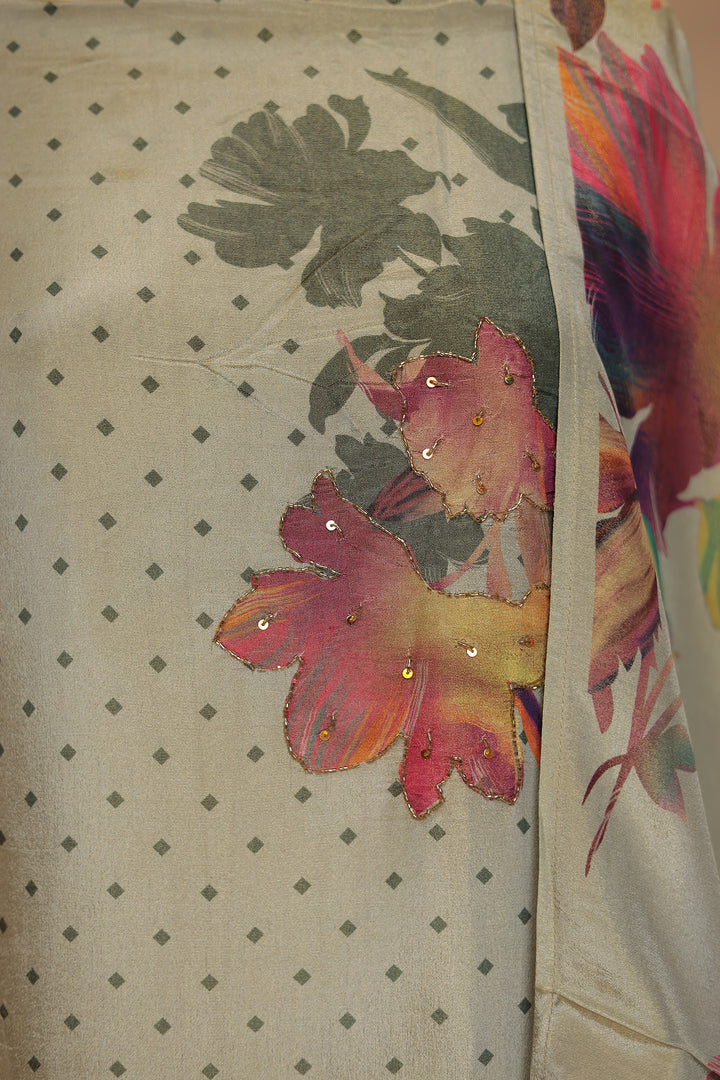 Digital Print, Tissue Unstitched Suit with Cutdana, Sequins work