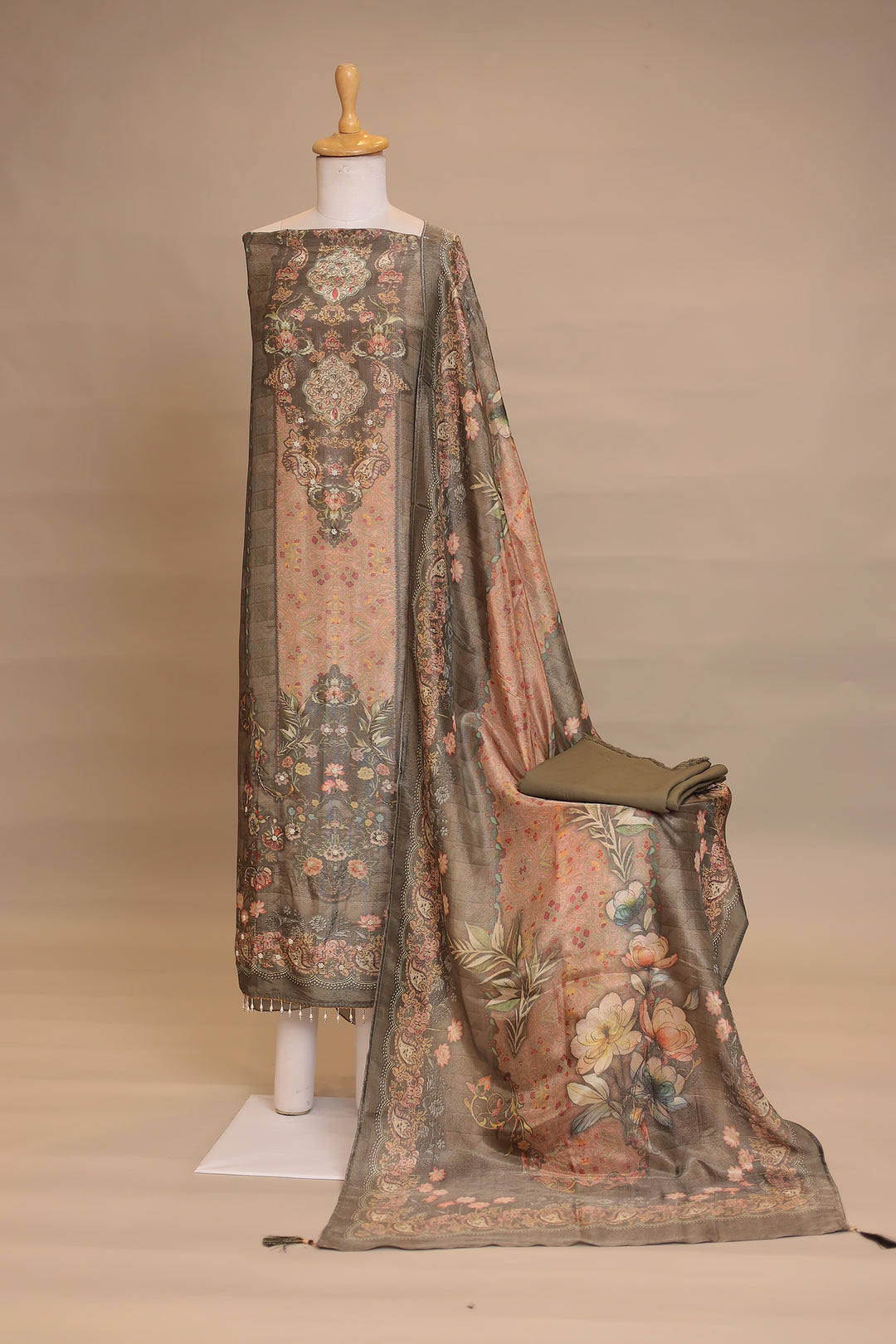 Digital Print Tissue Unstitched Suit with Cutdana, Pearl work