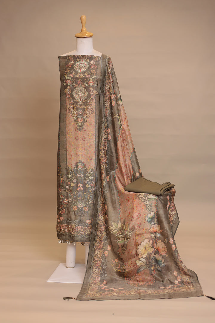 Digital Print Tissue Unstitched Suit with Cutdana, Pearl work