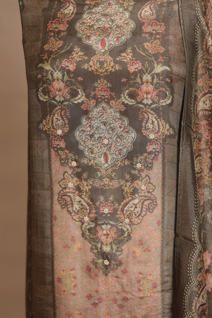 Digital Print Tissue Unstitched Suit with Cutdana, Pearl work