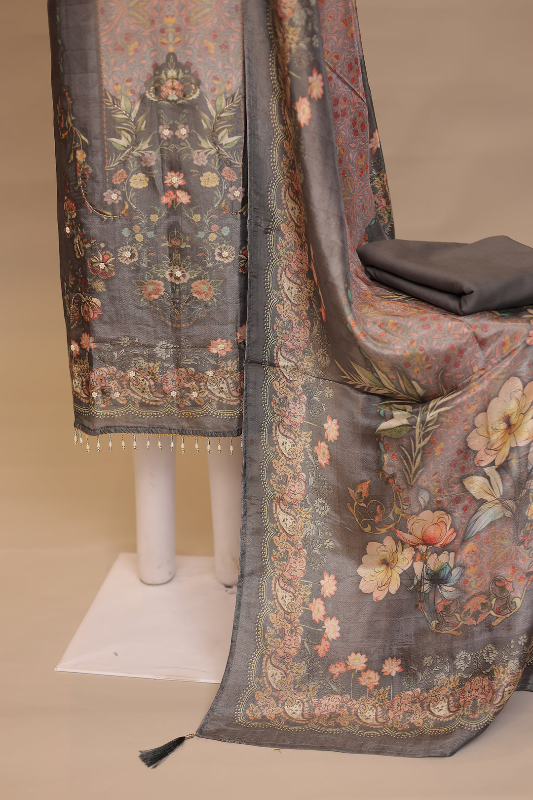 Digital Print Tissue Unstitched Suit with Cutdana work