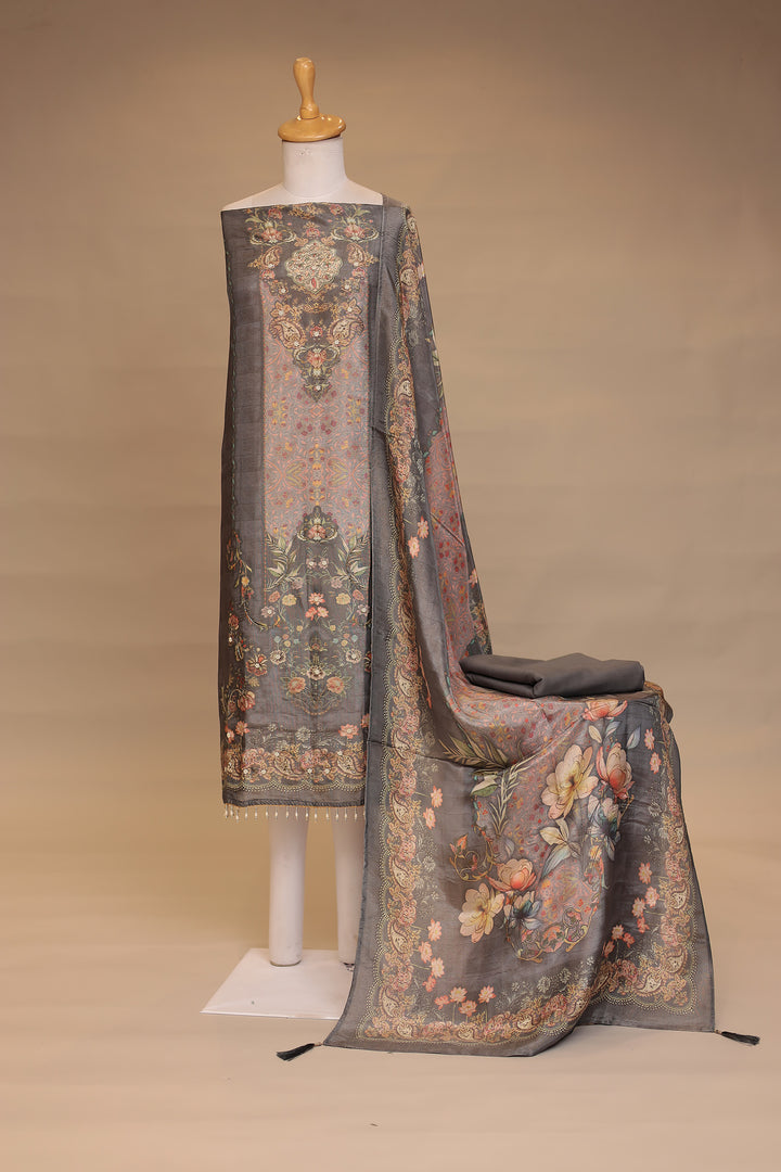 Digital Print Tissue Unstitched Suit with Cutdana work
