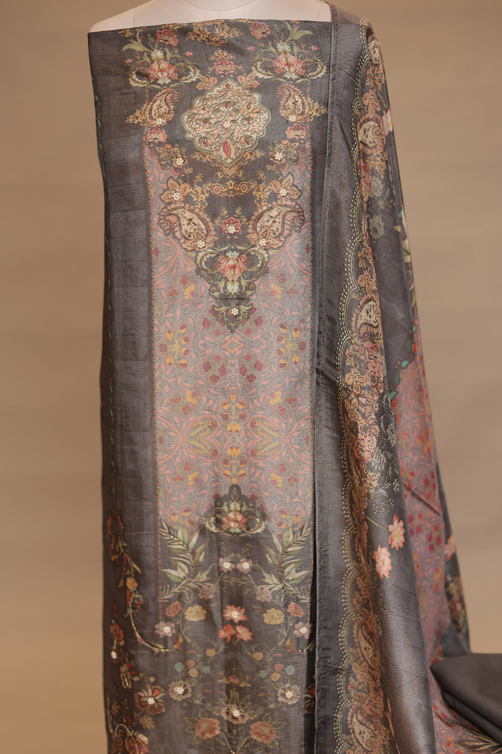 Digital Print Tissue Unstitched Suit with Cutdana work