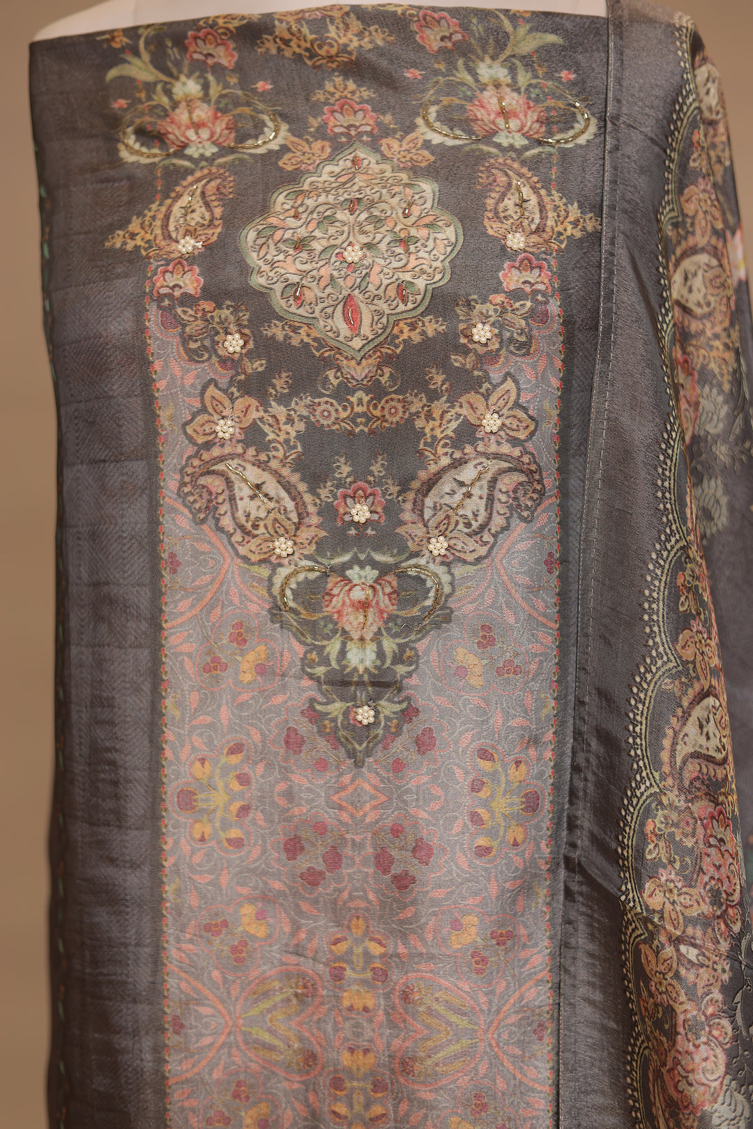Digital Print Tissue Unstitched Suit with Cutdana work