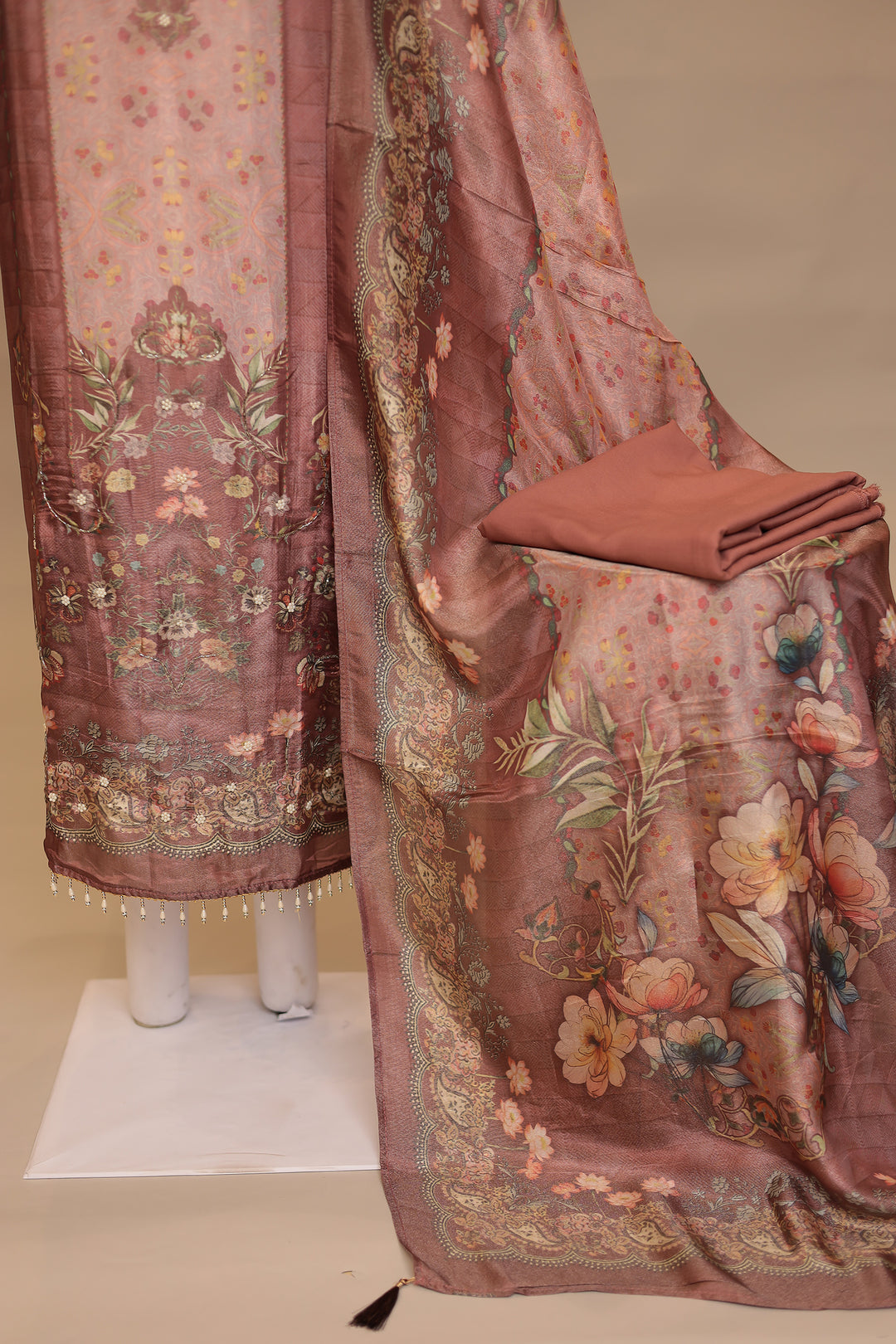 Digital Print Organza Unstitched Suit with Cutdana, Pearl work