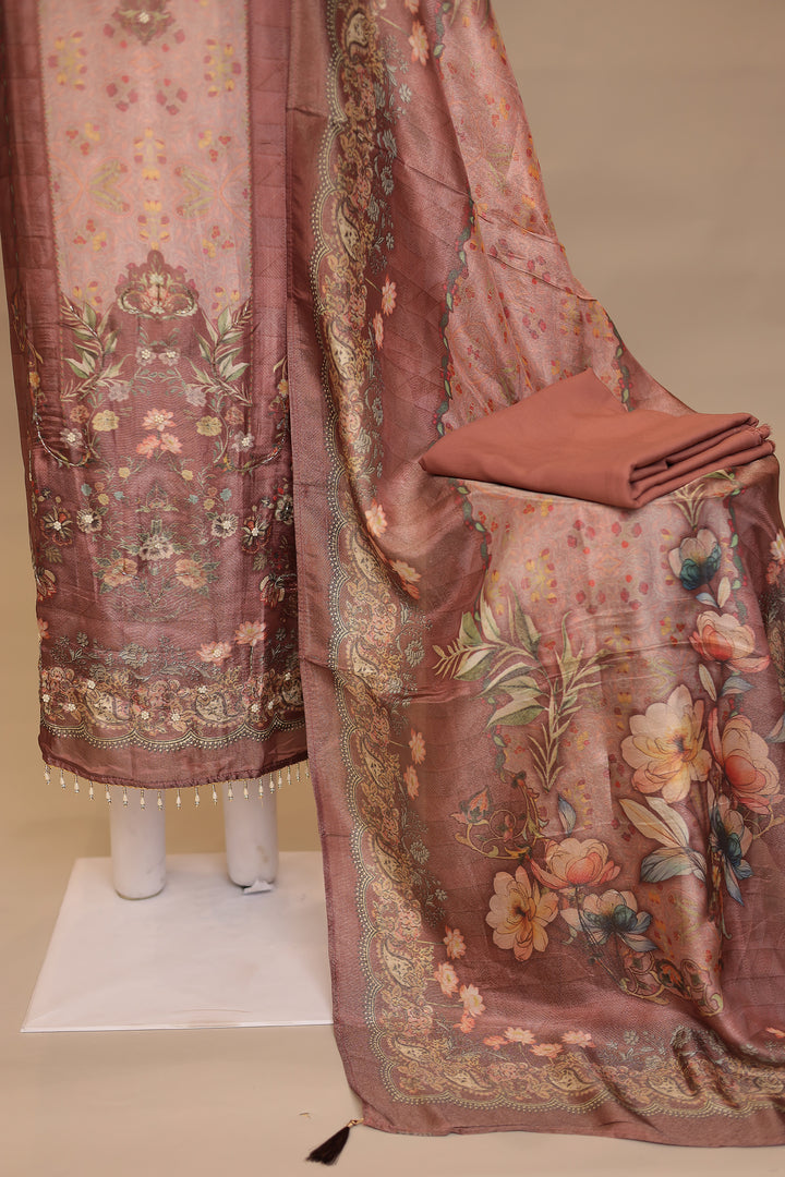 Digital Print Organza Unstitched Suit with Cutdana, Pearl work
