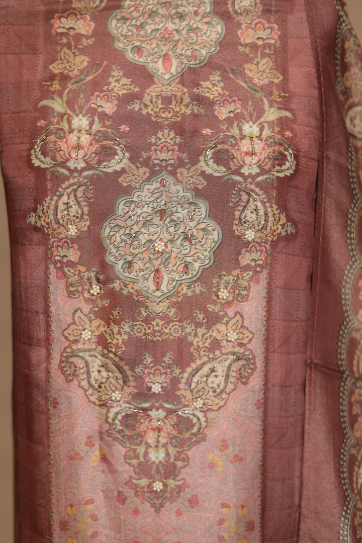 Digital Print Organza Unstitched Suit with Cutdana, Pearl work