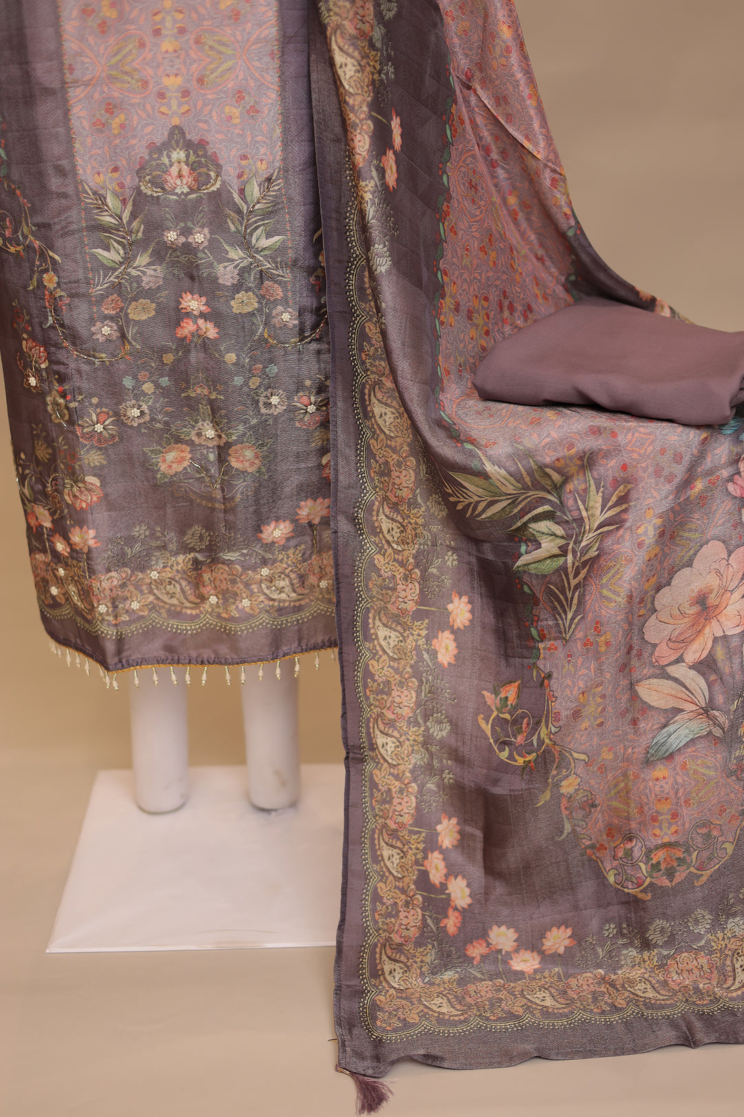 Digital Print Organza Unstitched Suit with Cutdana, Pearl work