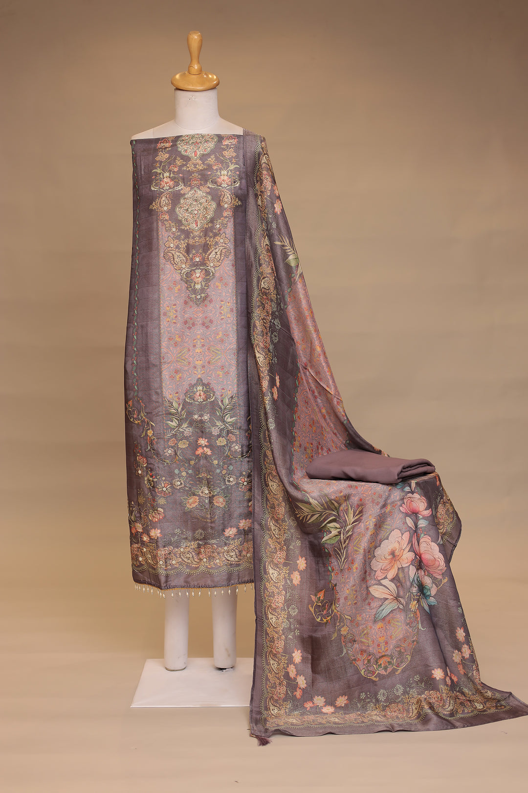 Digital Print Organza Unstitched Suit with Cutdana, Pearl work