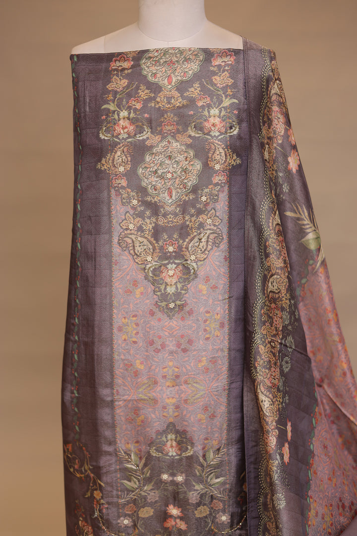 Digital Print Organza Unstitched Suit with Cutdana, Pearl work