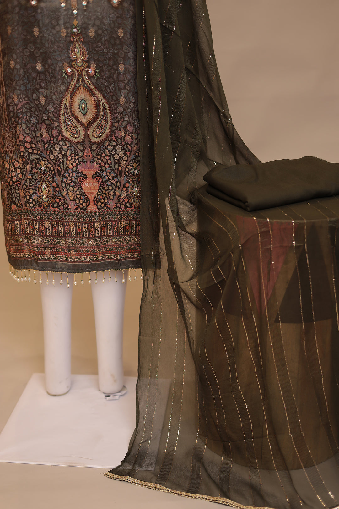 Digital Print Tissue Unstitched Suit with Cutdana work