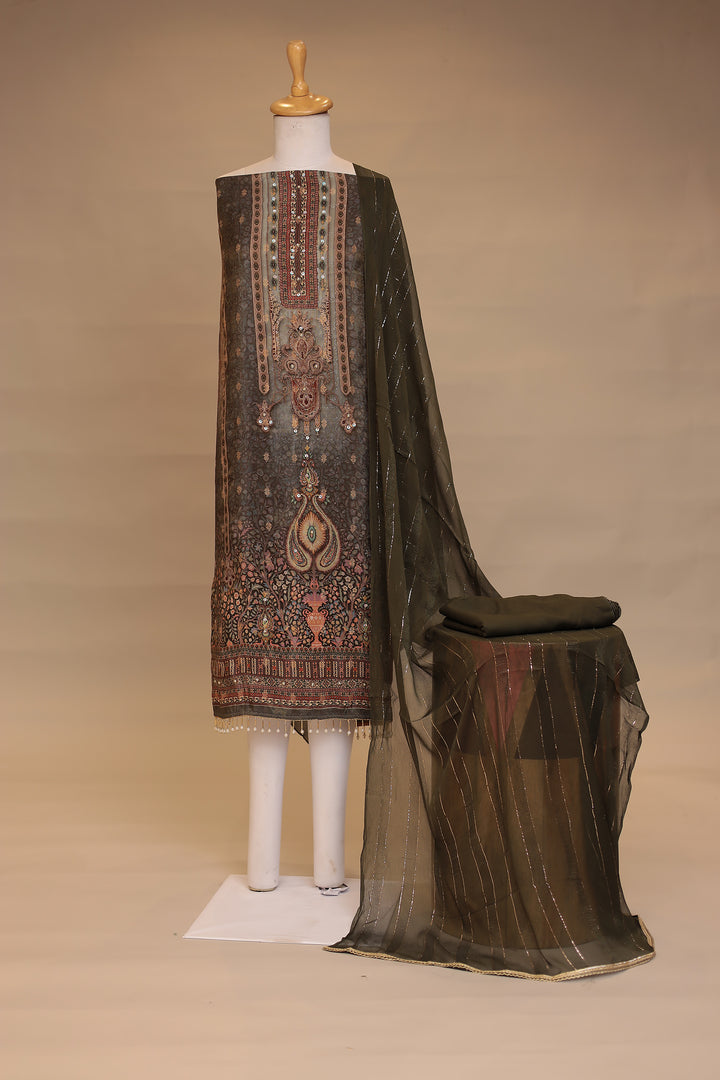 Digital Print Tissue Unstitched Suit with Cutdana work