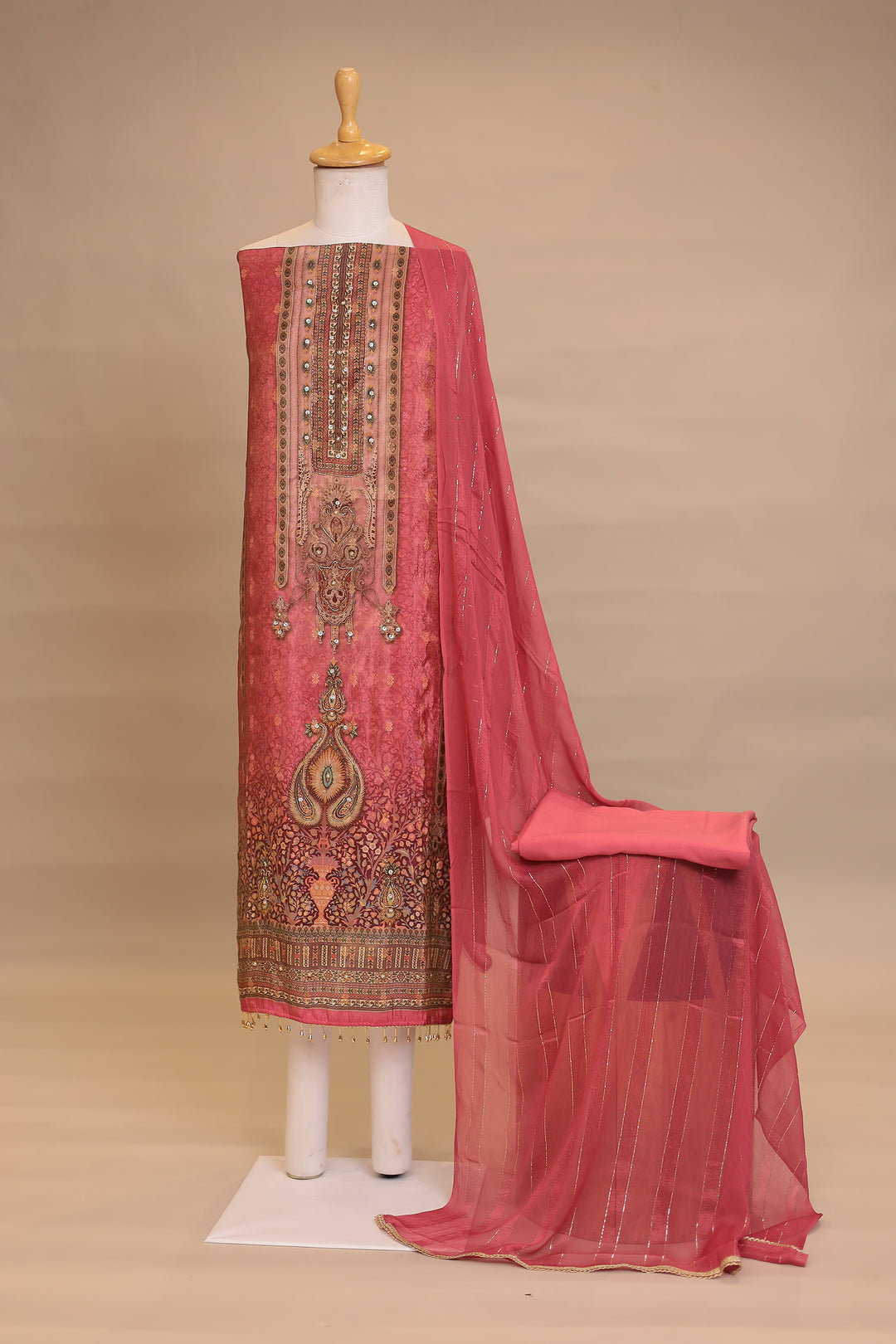 Digital Print Dola silk Unstitched Suit with Cutdana, Sequins work