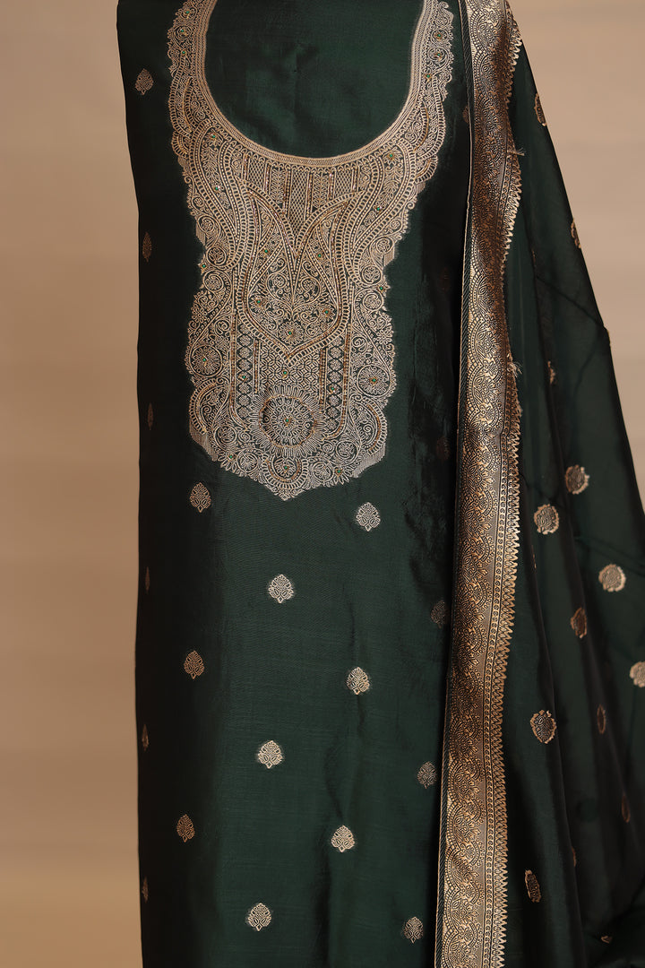 Banarasi silk Unstitched Suit with Cutdana work.
