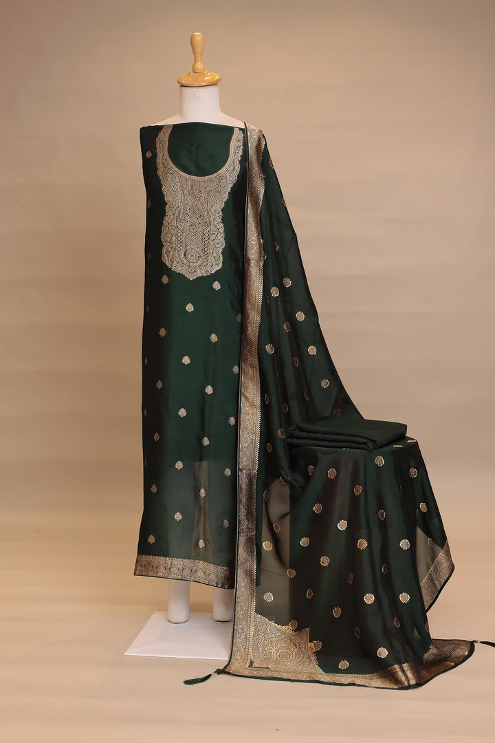 Banarasi silk Unstitched Suit with Cutdana work.