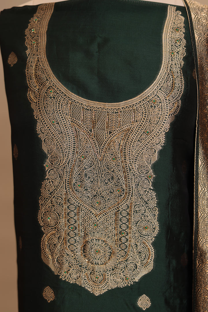 Banarasi silk Unstitched Suit with Cutdana work.