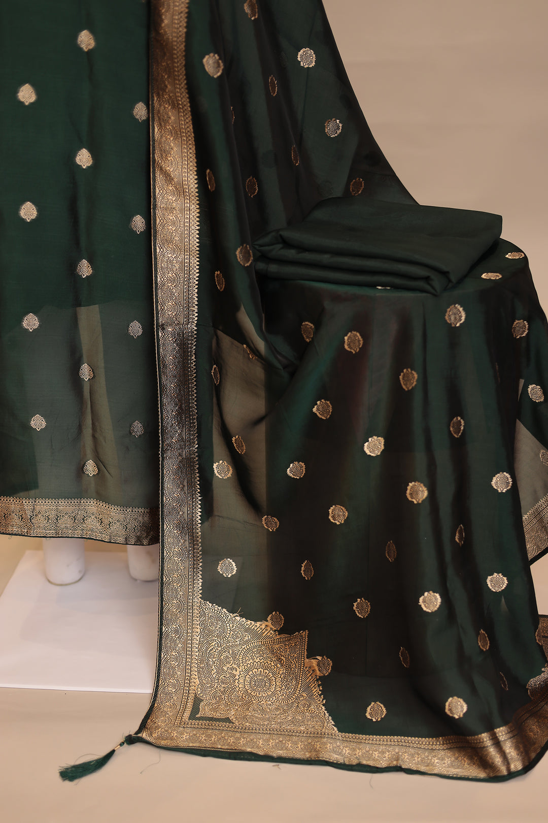 Banarasi silk Unstitched Suit with Cutdana work.
