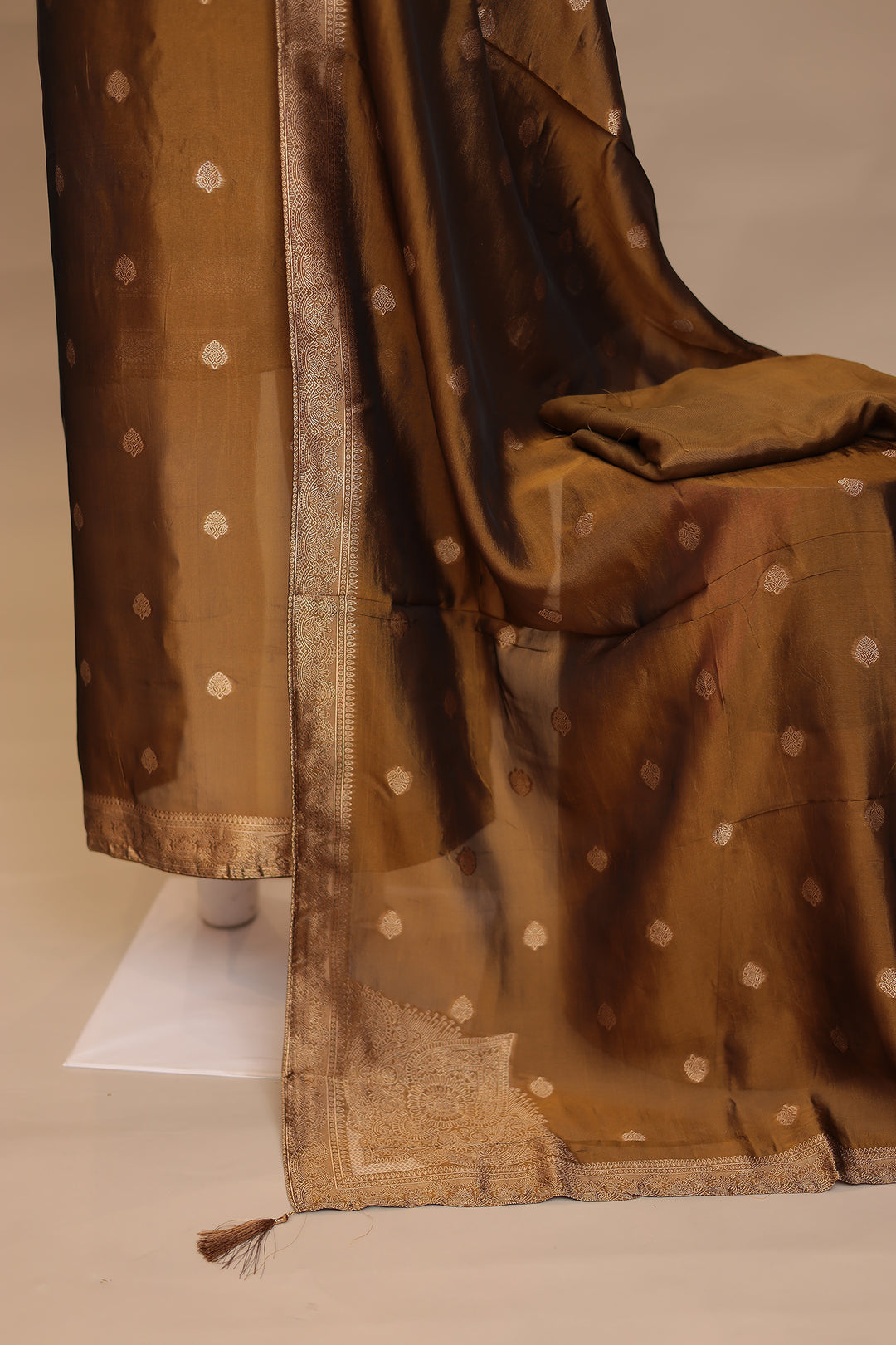 Banarasi silk Unstitched Suit with Cutdana work.