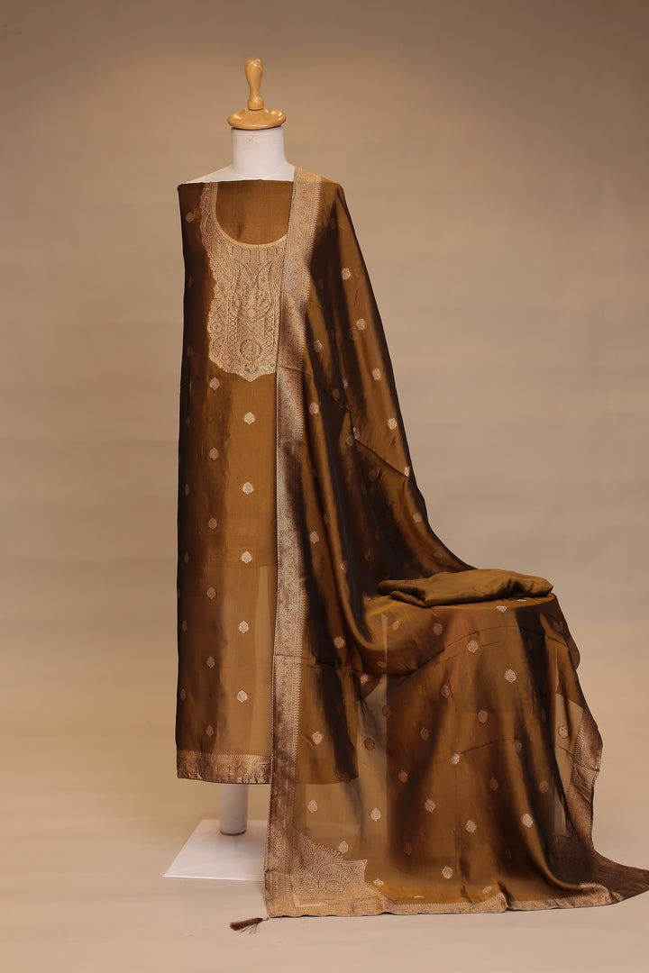 Banarasi silk Unstitched Suit with Cutdana work.