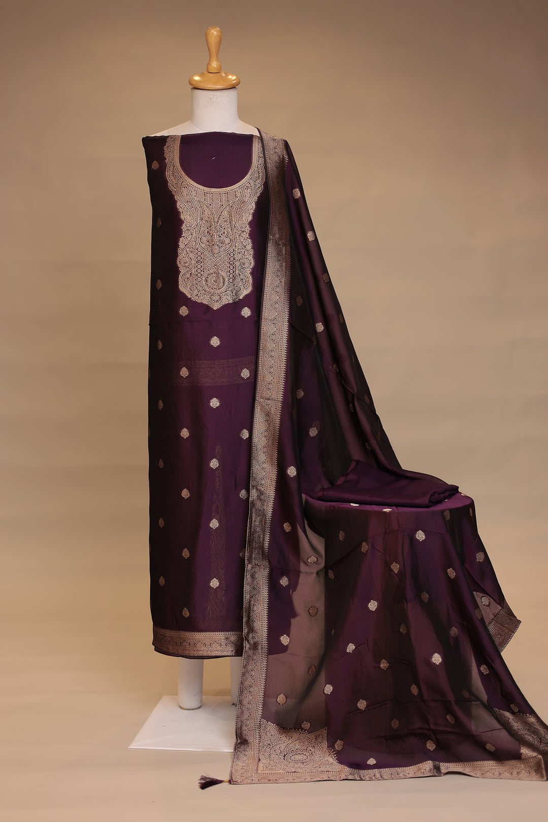 Banarasi silk Unstitched Suit with Cutdana work.