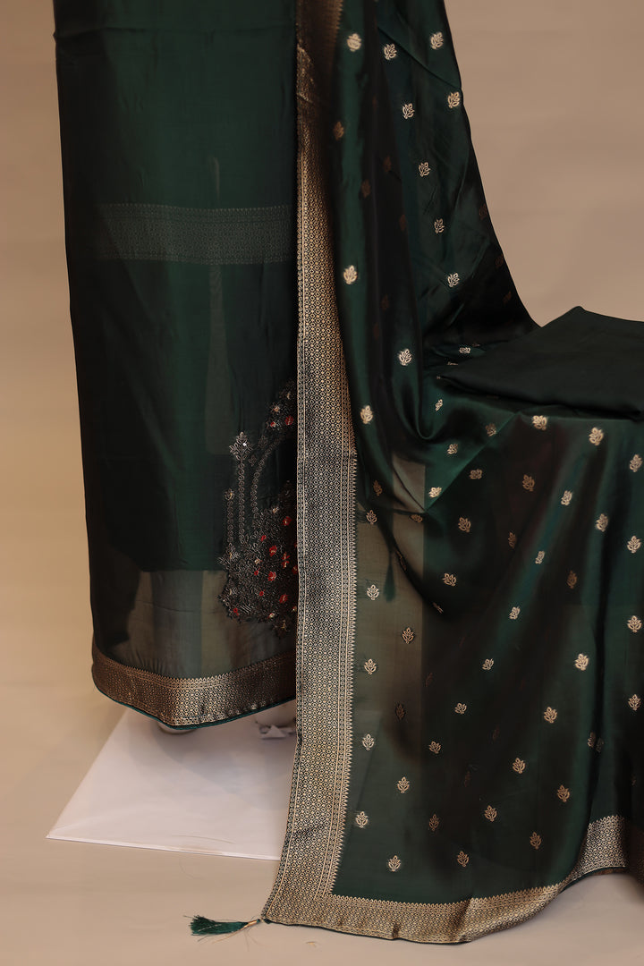 Banarasi silk Unstitched Suit with Cutdana, Sequins work