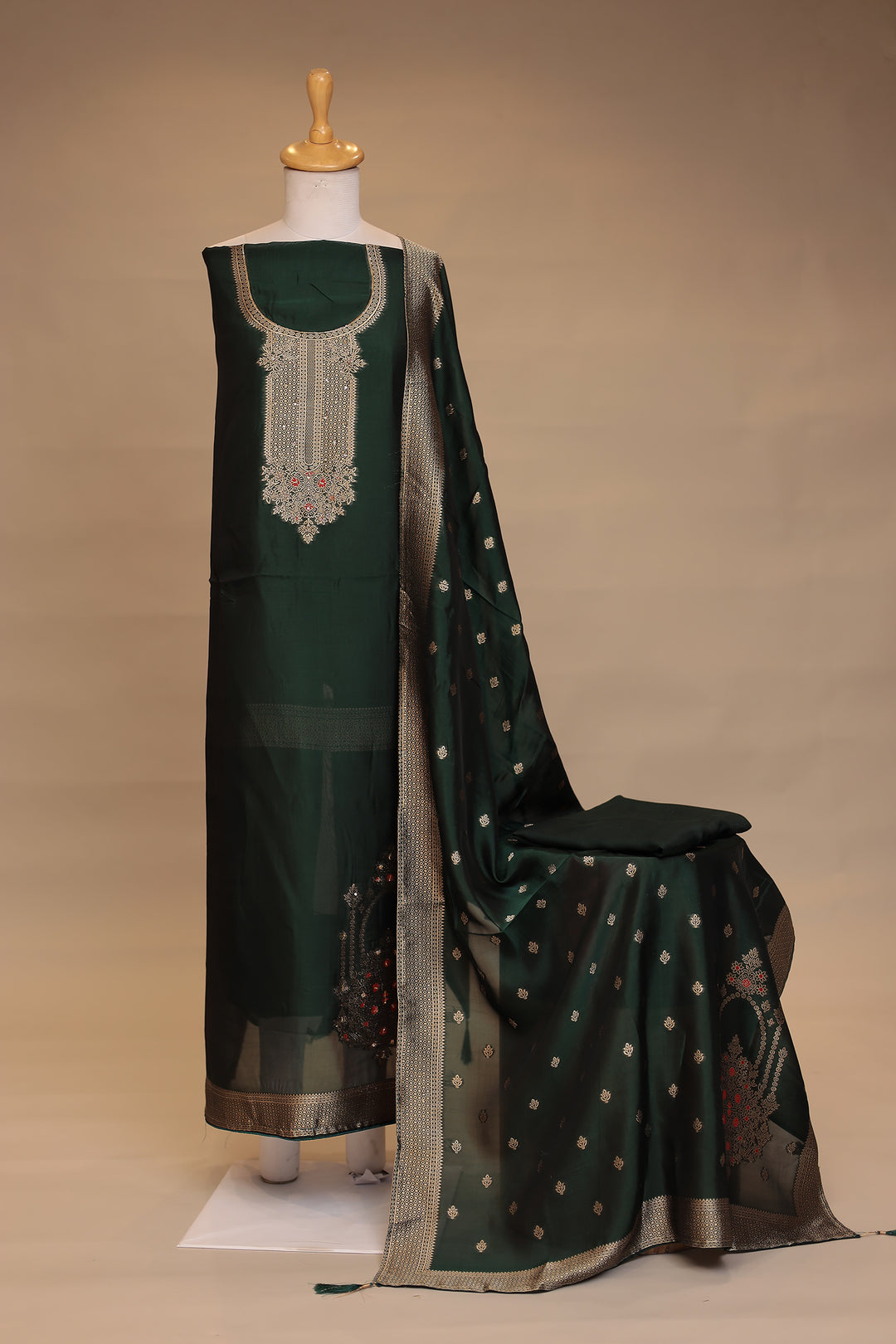 Banarasi silk Unstitched Suit with Cutdana, Sequins work
