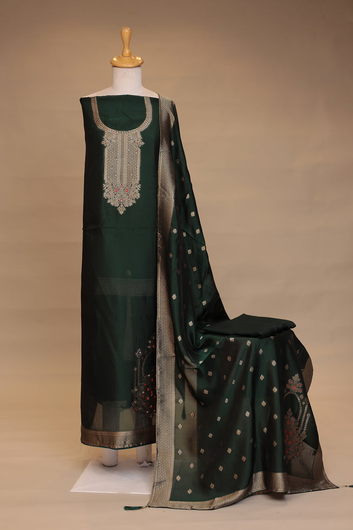 Banarasi silk Unstitched Suit with Cutdana, Sequins work