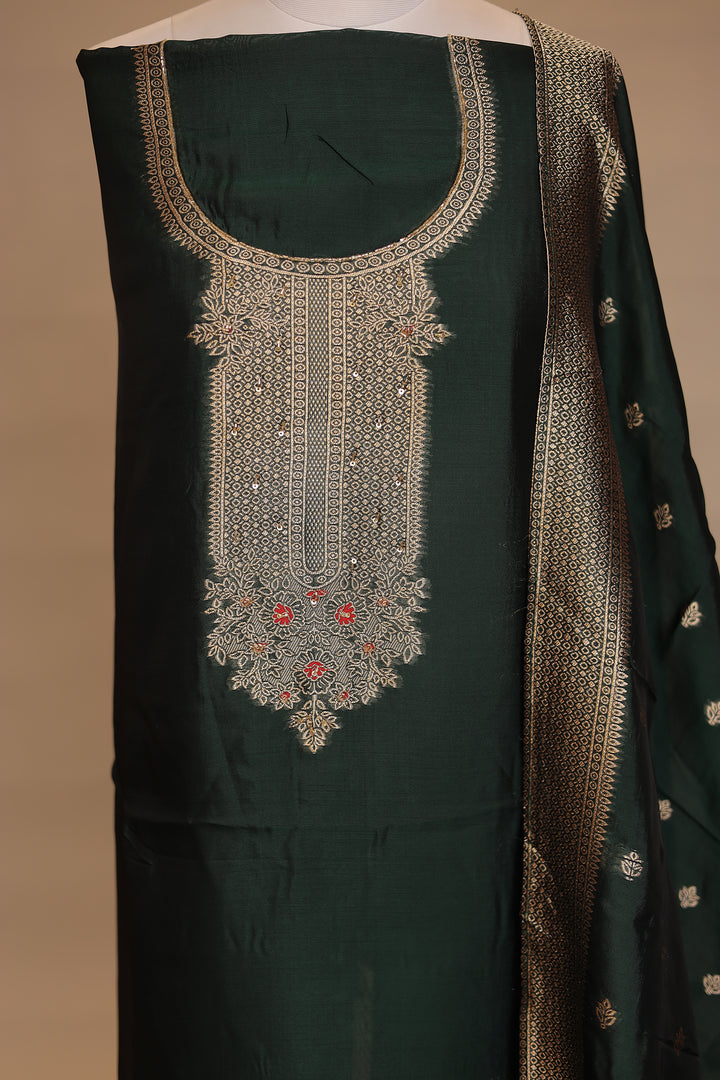 Banarasi silk Unstitched Suit with Cutdana, Sequins work