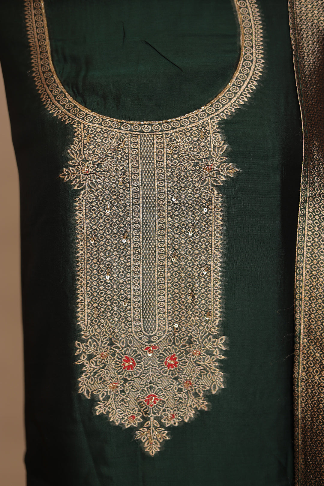 Banarasi silk Unstitched Suit with Cutdana, Sequins work