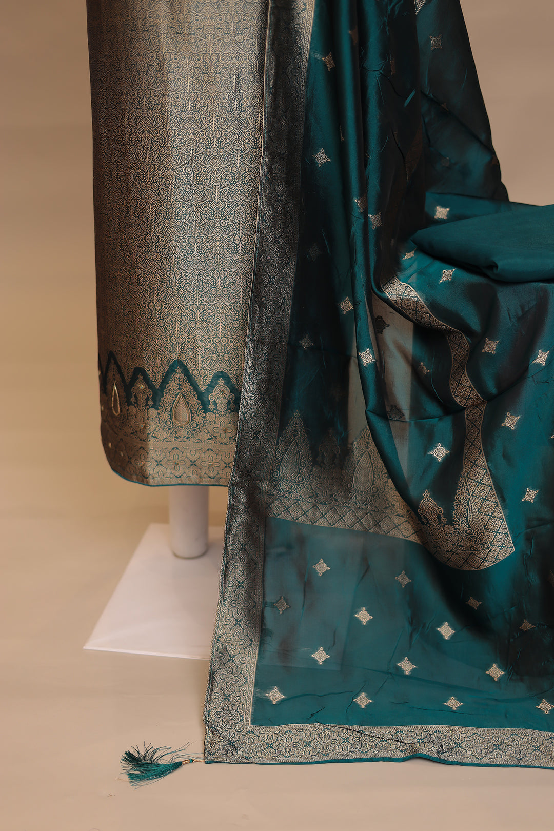 Banarasi silk Unstitched Suit with Cutdana, Sequins work
