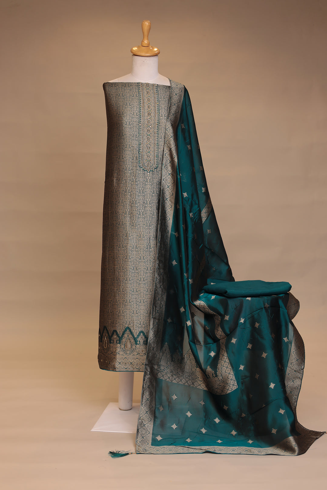 Banarasi silk Unstitched Suit with Cutdana, Sequins work
