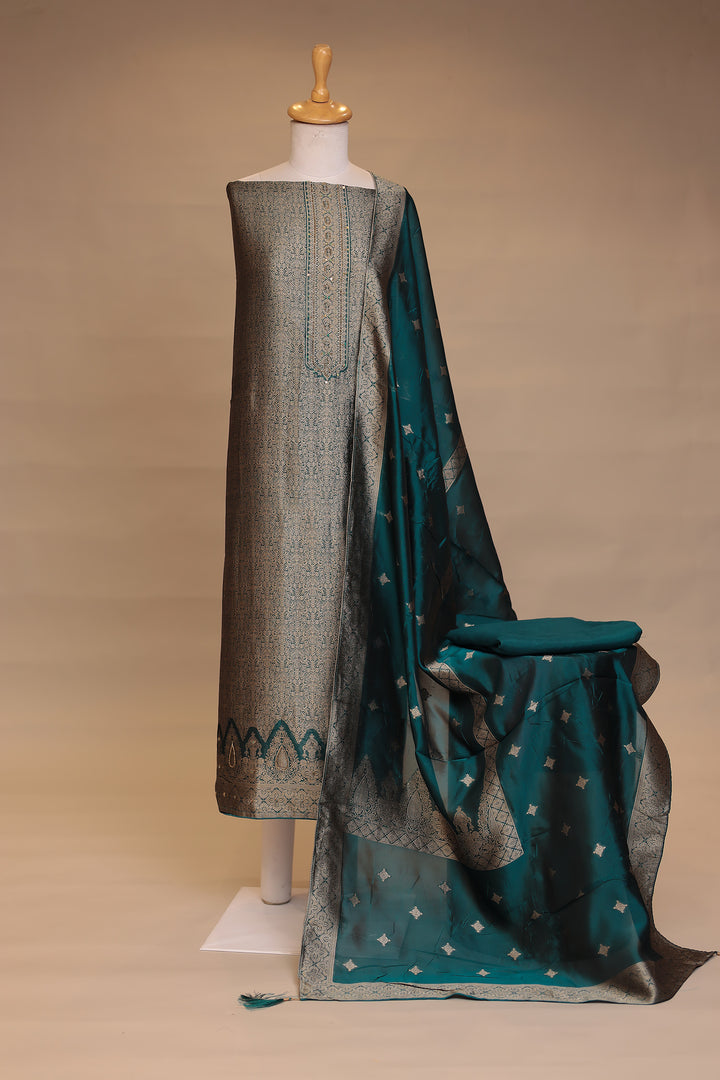 Banarasi silk Unstitched Suit with Cutdana, Sequins work