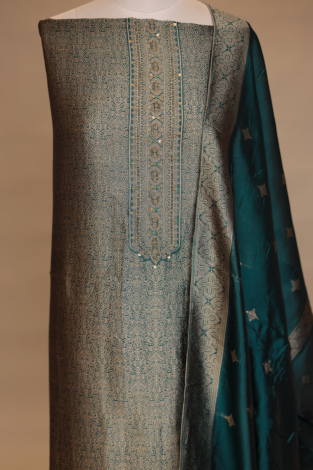Banarasi silk Unstitched Suit with Cutdana, Sequins work