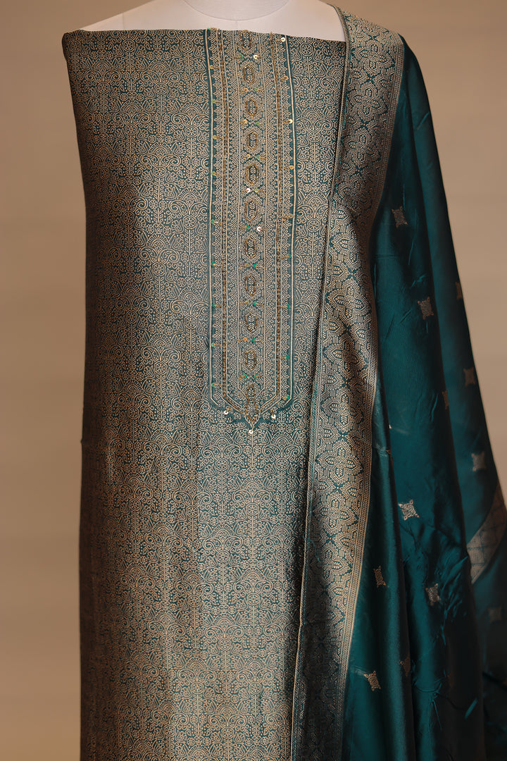Banarasi silk Unstitched Suit with Cutdana, Sequins work
