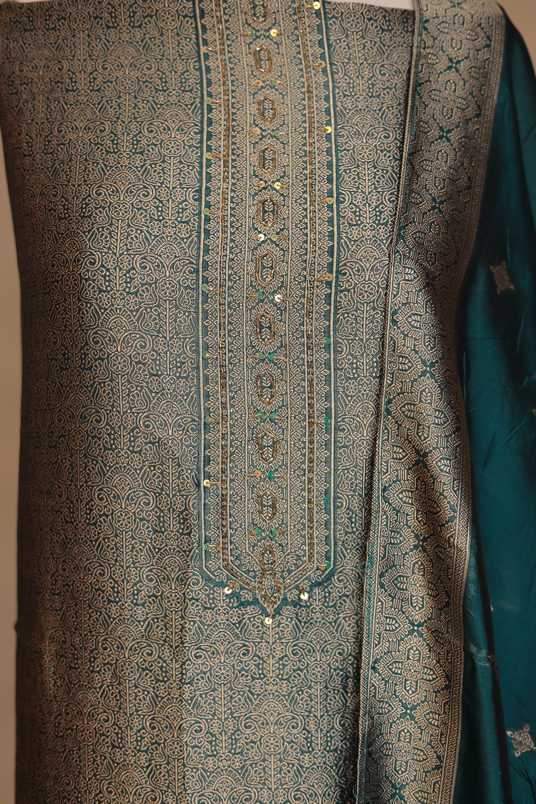 Banarasi silk Unstitched Suit with Cutdana, Sequins work