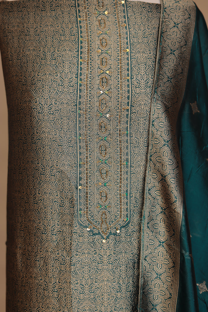 Banarasi silk Unstitched Suit with Cutdana, Sequins work