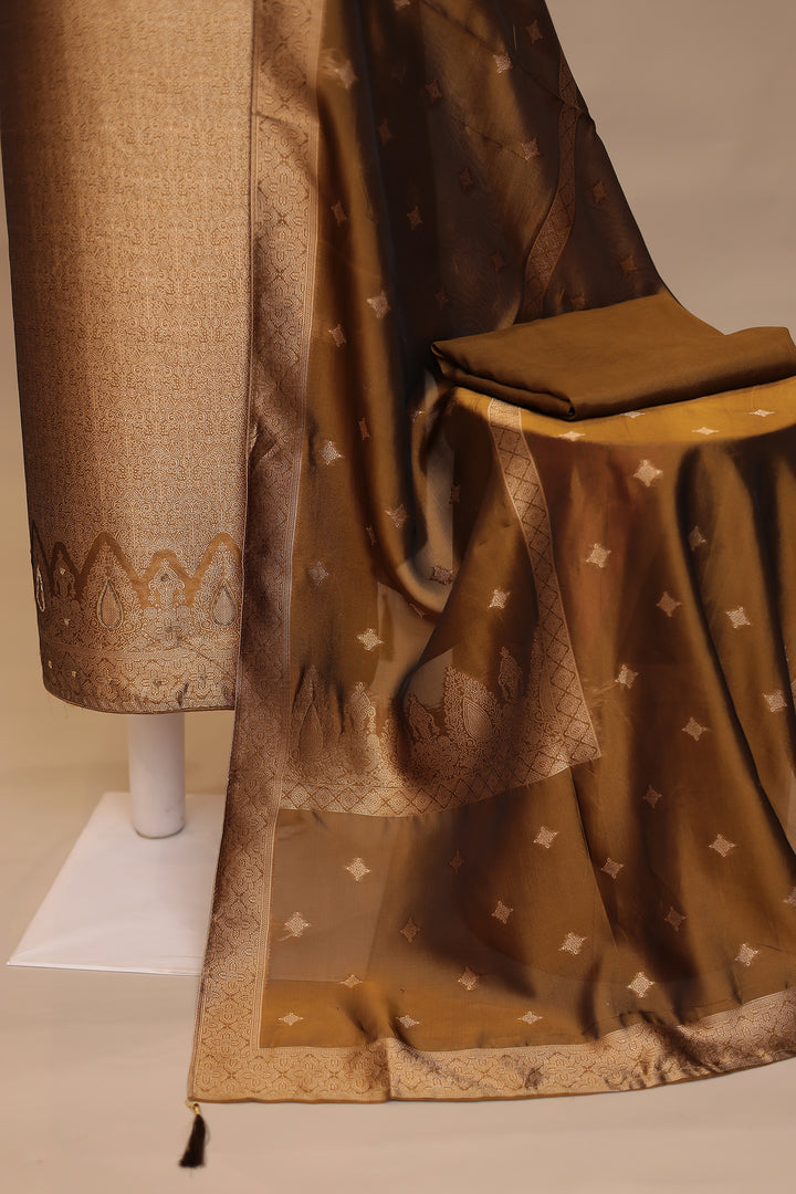 Banarasi silk Unstitched Suit with Cutdana, Sequins work