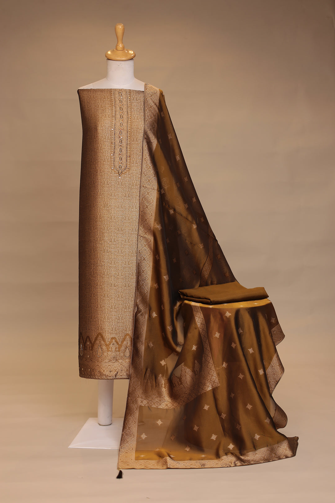 Banarasi silk Unstitched Suit with Cutdana, Sequins work