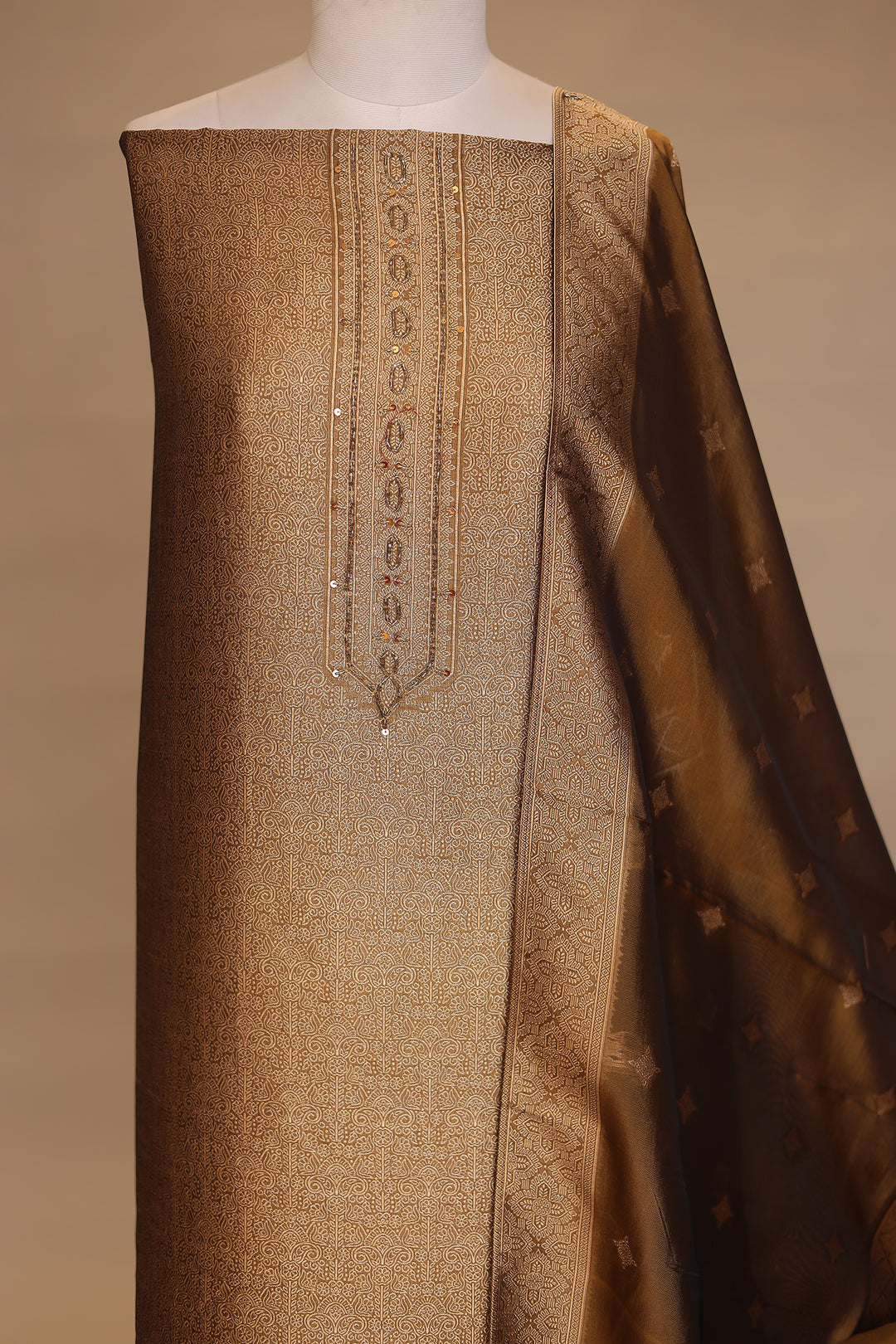 Banarasi silk Unstitched Suit with Cutdana, Sequins work