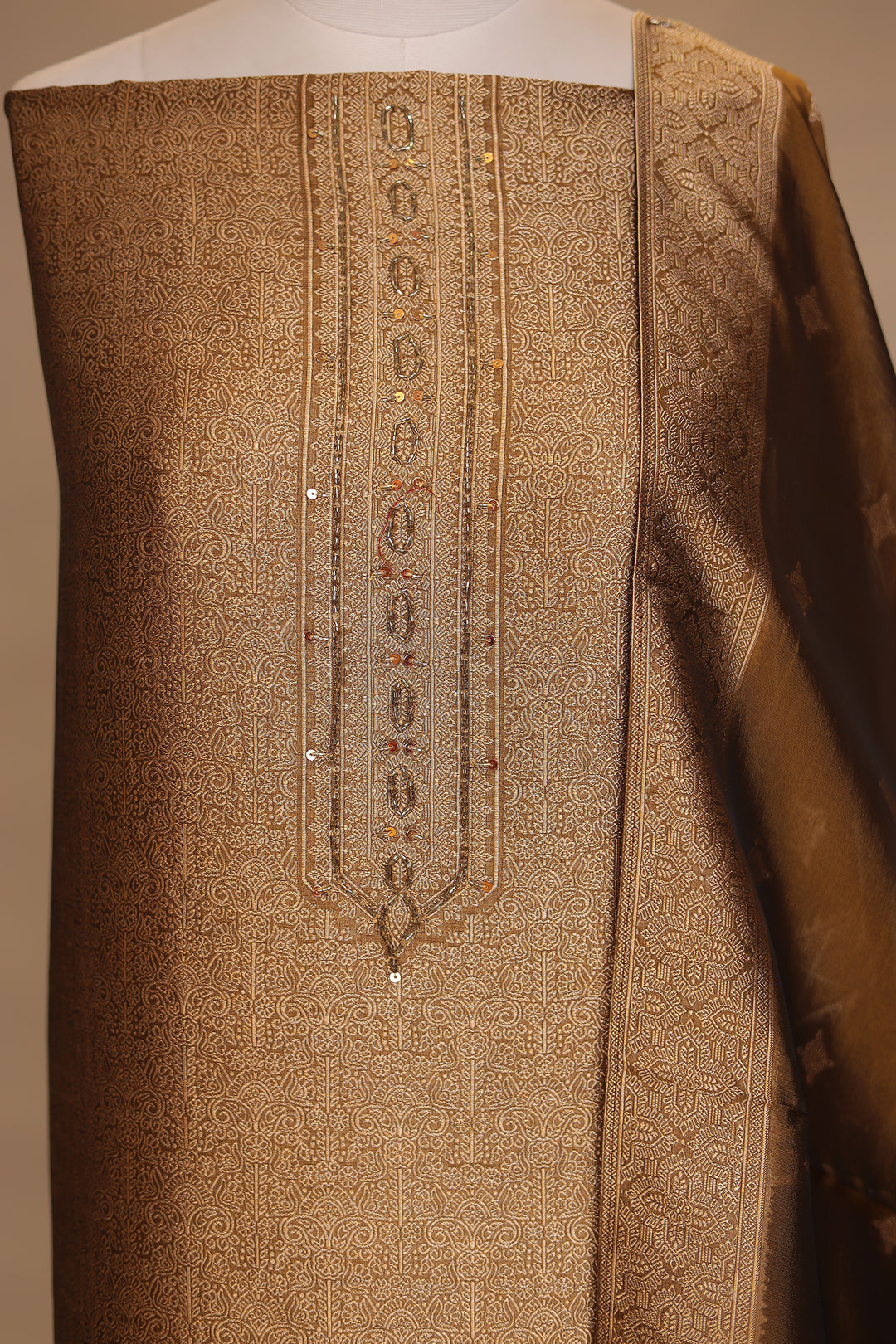Banarasi silk Unstitched Suit with Cutdana, Sequins work