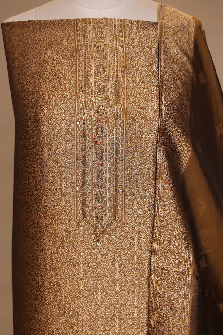 Banarasi silk Unstitched Suit with Cutdana, Sequins work