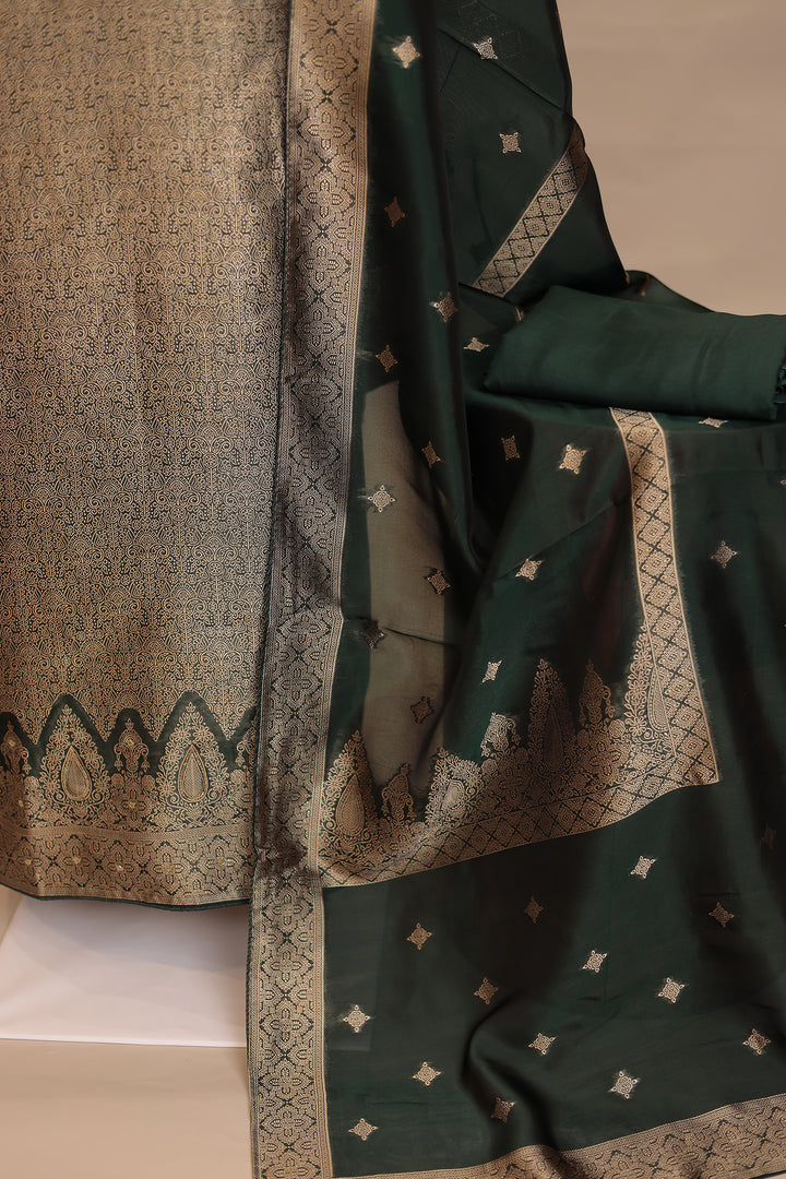 Banarasi silk Unstitched Suit with Cutdana, Sequins work