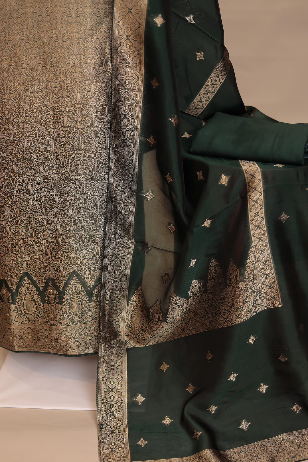 Banarasi silk Unstitched Suit with Cutdana, Sequins work